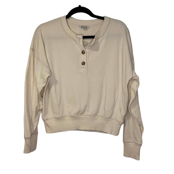 American Eagle Outfitters Quarter Button Up Sweatshirt Cream Size Small - Picture 1 of 7